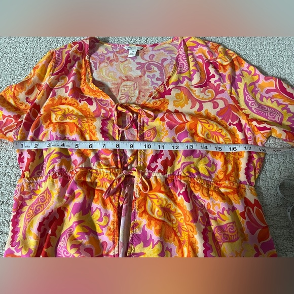 Cato Pink and Orange Patterned Blouse bell sleeve - Picture 7 of 10